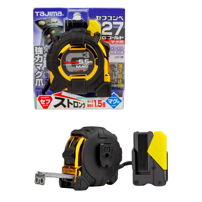 Рулетка будівельна 5,5м х 27мм TAJIMA G3 LOCK ударостійка магнітна з тримачем на ремінь