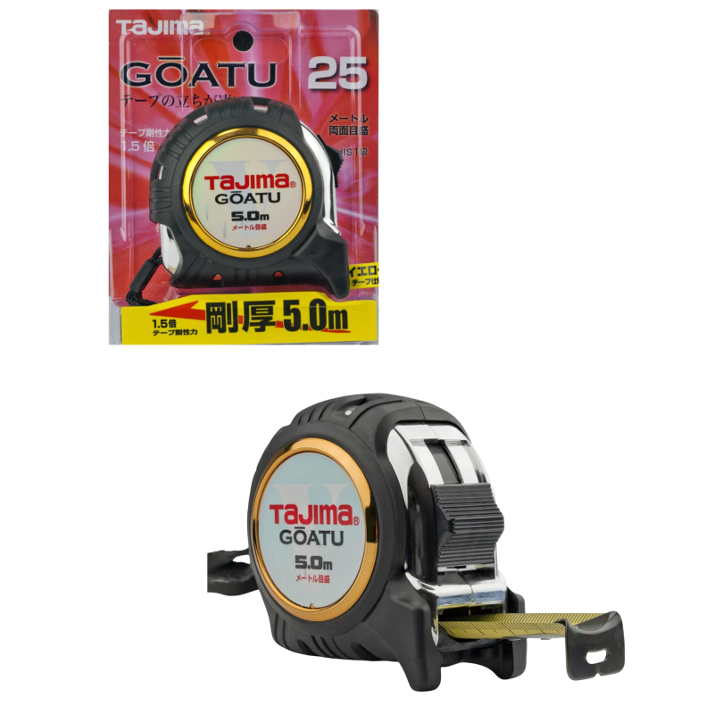 Рулетка будівельна 5м х 25мм TAJIMA (Японія) GOATU G LOCK ударостійка посилена стрічка