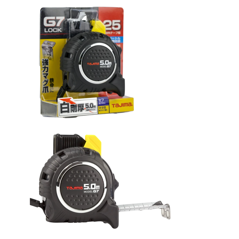 Рулетка будівельна 5м х 25мм TAJIMA (Японія) G7 LOCK магнітна удароміцна посилена стрічка