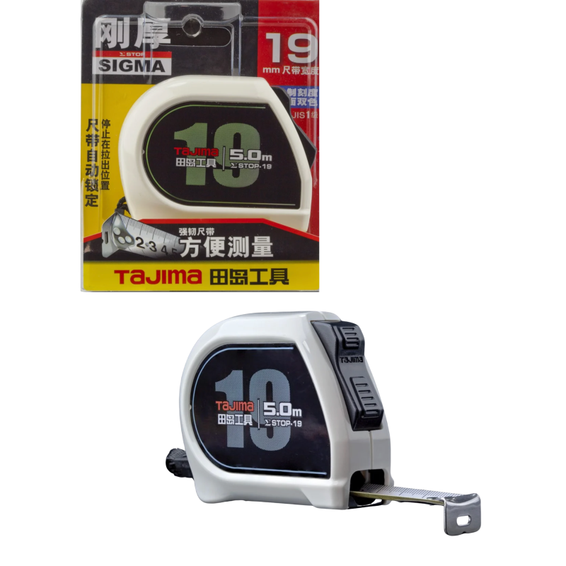 Рулетка будівельна 5м х 19мм TAJIMA (Японія) SIGMA автостоп посилена стрічка
