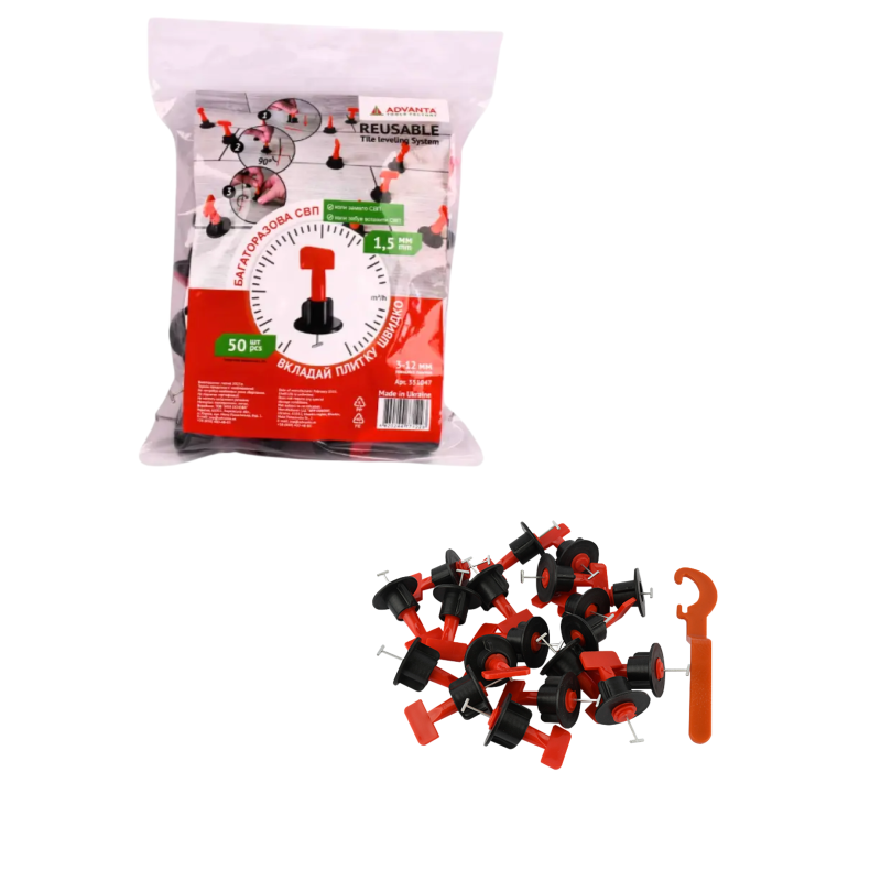 Багаторазова СВП для плитки ADVANTA 1,5 мм, 50 шт (351047)
