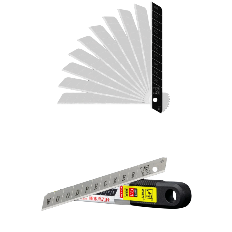 Леза для канцелярського ножа 9мм Woodpecker сірі 10шт FD-13A