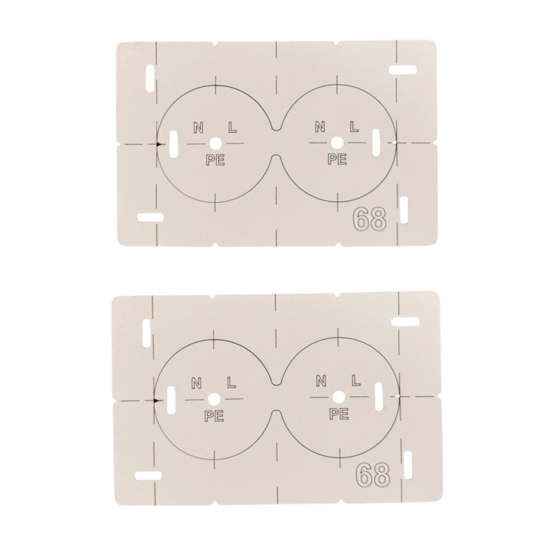 Шаблон дерев’яний (кондуктор, трафарет) для свердління отворів Ø68 мм на 2 отвори (L105) Шаблон дерев’яний (кондуктор, трафарет) для свердління отворів Ø68 мм на 2 отвори (L105)