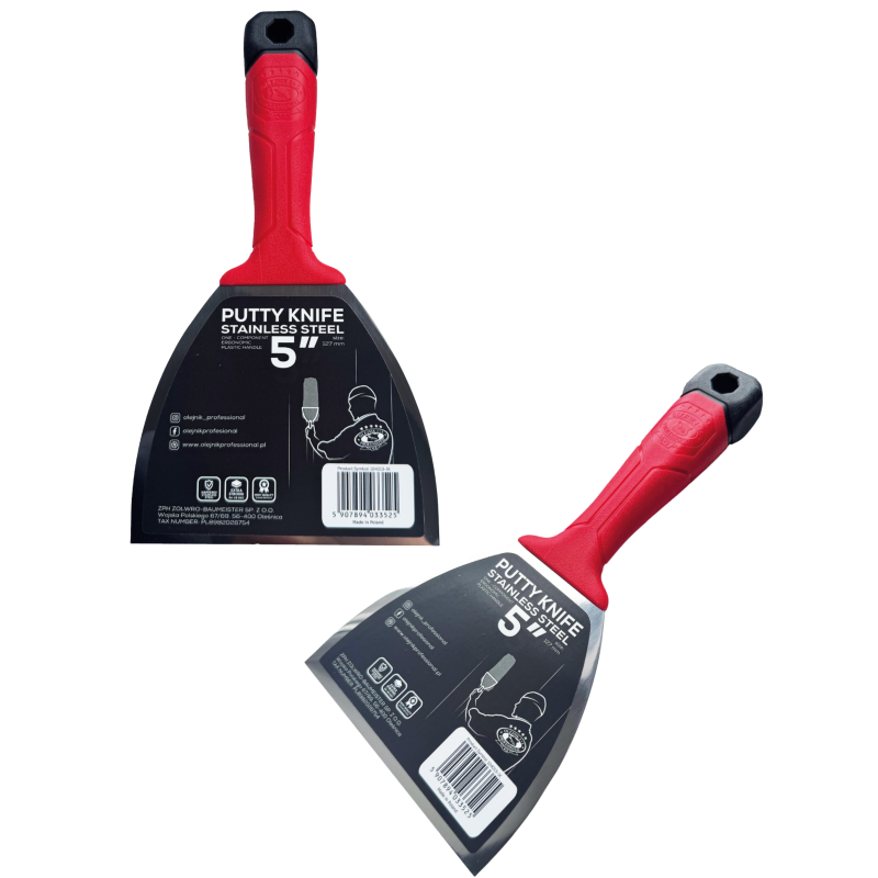 Однокомпонентний шпатель OLEJNIK 130мм із загартованої нержавіючої сталі із ергономічною формою (124013-1K)