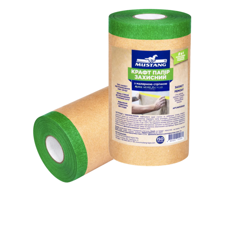 Захисний крафт-папір із малярною стрічкою MUSTANG Masking Roller 250 мм x 20 м (MKP25020) Захисний крафт-папір із малярною стрічкою MUSTANG Masking Roller 250 мм x 20 м (MKP25020)
