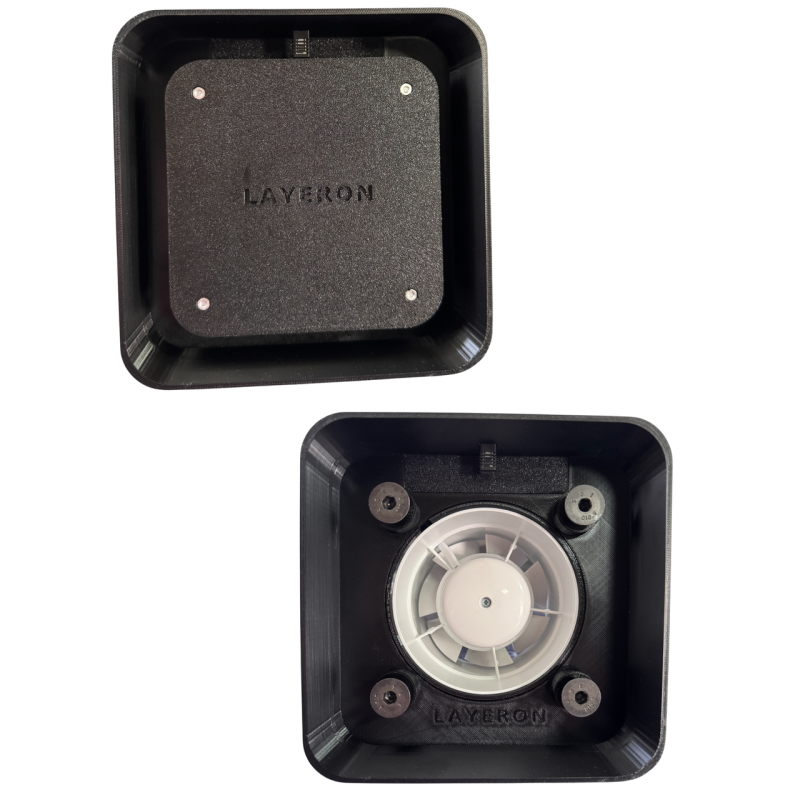 Вентилятор прихованого монтажу Layeron D100 (L0046) з датчиком вологості та таймером – 105 м³/год, білий/чорний заокругдені кути 