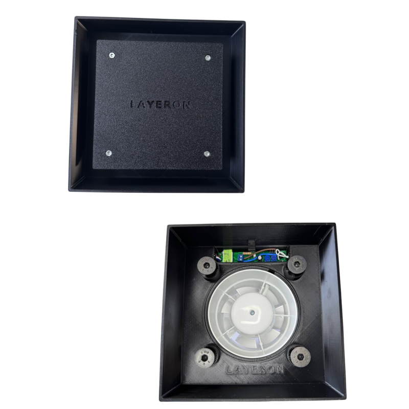 Вентилятор прихованого монтажу Layeron D100 з таймером та датчиком вологості — 105 м³/год, білий/чорний, прямі кути (L0047) Вентилятор прихованого монтажу Layeron D100 з таймером та датчиком вологості — 105 м³/год, білий/чорний, прямі кути (L0047)